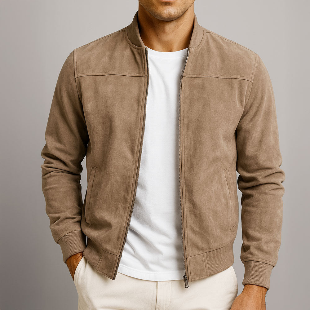Chaqueta Bomber Suede Essential Taupe