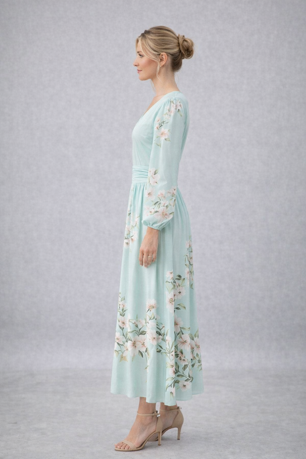 Vestido Largo Floral Mint Elegante