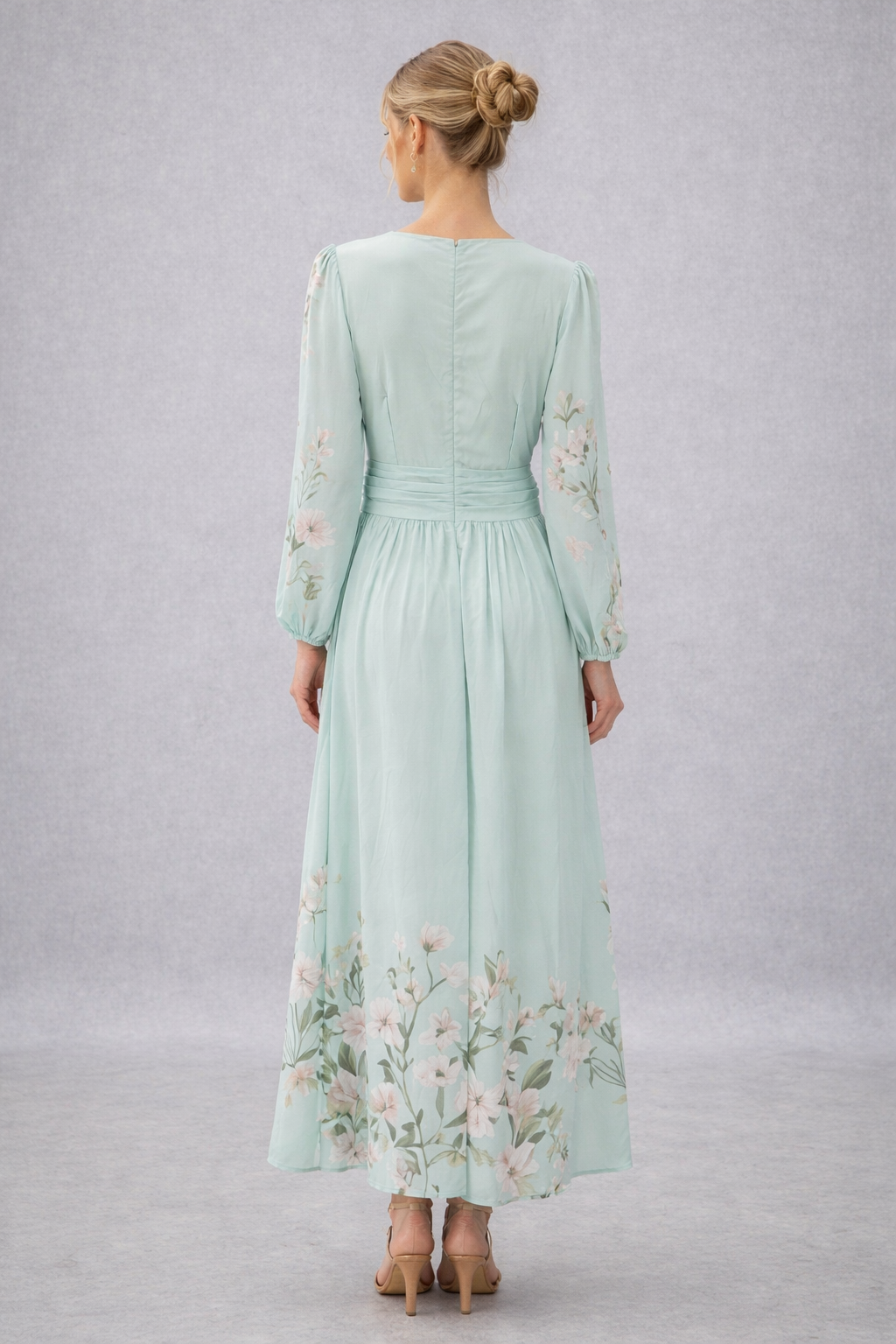 Vestido Largo Floral Mint Elegante