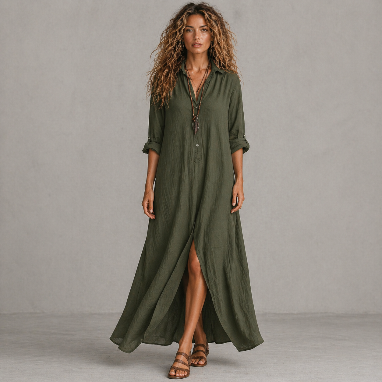 Vestido Camisero Largo Boho – Elegancia sin Esfuerzo