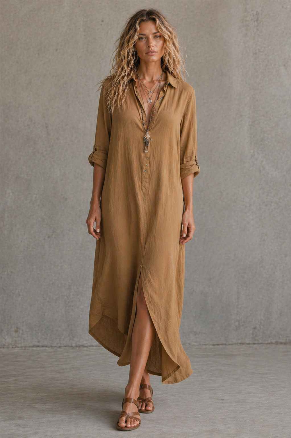 Vestido Camisero Largo Boho – Elegancia sin Esfuerzo