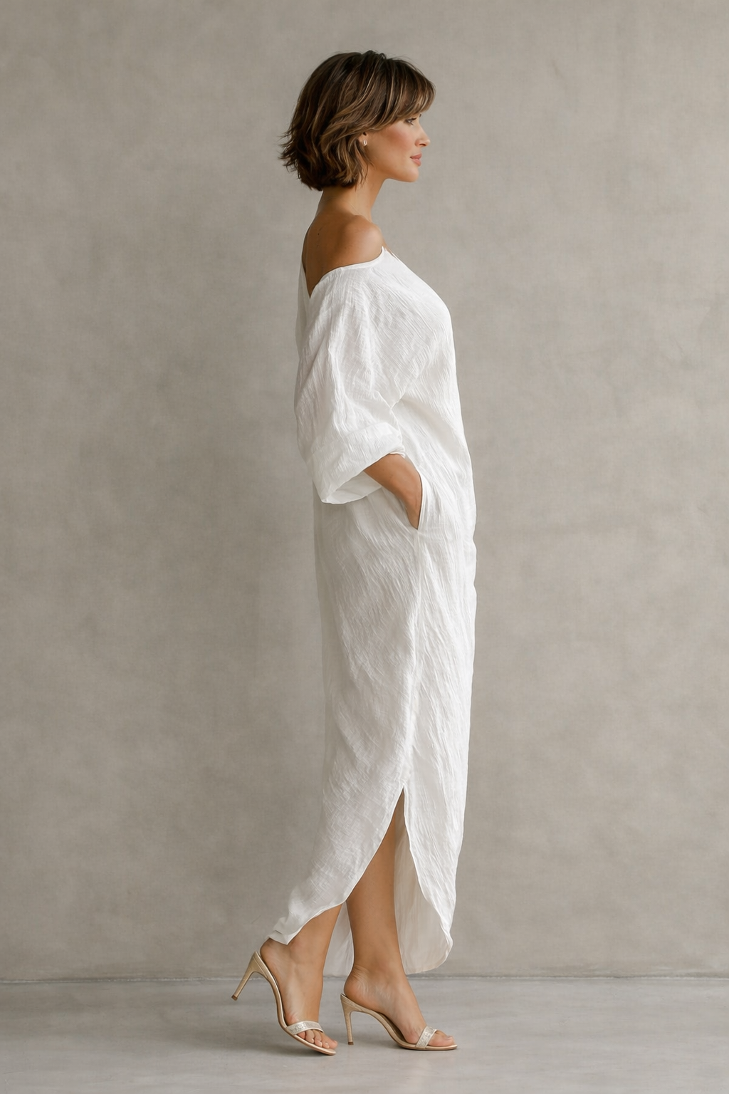 Vestido de Lino Blanco Asimétrico – Estilo Resort Elegante