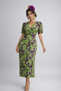 Vestido Midi Envolvente Flora Verde & Violeta
