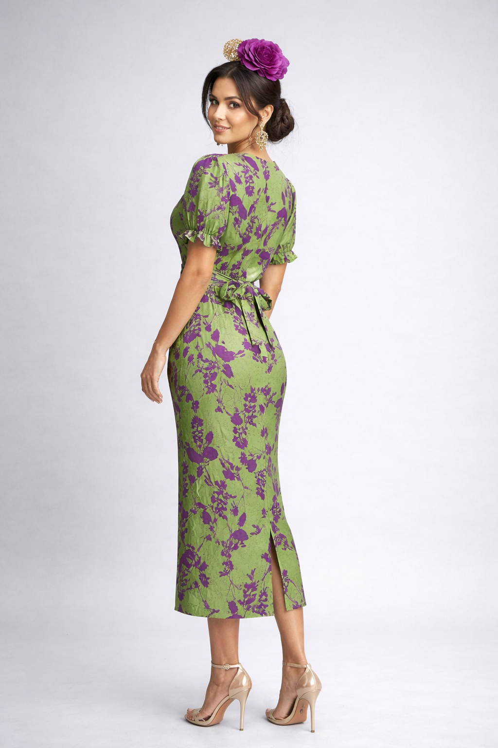 Vestido Midi Envolvente Flora Verde & Violeta