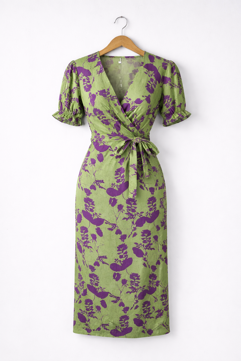 Vestido Midi Envolvente Flora Verde & Violeta